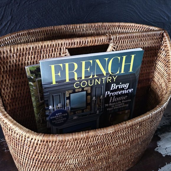 Vintage Rattan Newspaper Holder, Rattan Magazine Basket - Picture 8 of 10